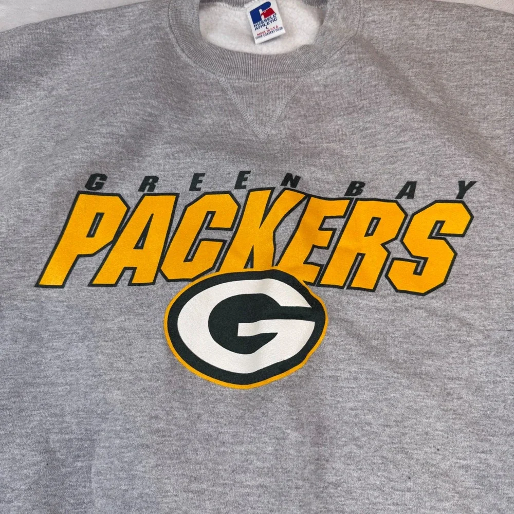 Vintage Russell Athletic Green Bay Packers Sweatshirt Gray Made in USA Large - Picture 2 of 7